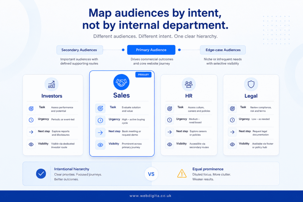 Audience intent mapping framework for enterprise website sections.